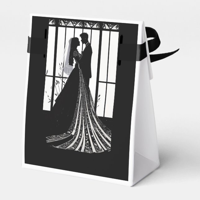 Modern Elegant Black and White Wedding Favour Box (Back Side)