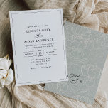 Modern Elegant Black and White Wedding Invitation<br><div class="desc">This elegant Wedding Invitation features a sweeping script calligraphy text paired with a classy serif & modern sans font in black,  and frosted sage green back (colour can be edited) with a floral line art pattern & a customisable monogram. Matching items available.</div>