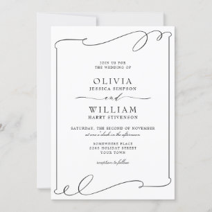 Modern Elegant Black And White Wedding Invitation