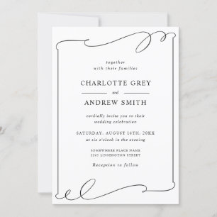 Modern Elegant Black And White Wedding Invitation