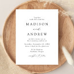 Modern Elegant Black and White Wedding Invitation Postcard<br><div class="desc">Minimalist, modern wedding invitation postcard featuring your wedding details in black lettering with calligraphy script accents. The white background can be changed to a colour of your choice. Personalise the back of the chic wedding invitation postcard with your return address, wedding website, images, etc. Designed to coordinate with our Modern...</div>