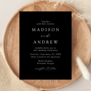 Modern Elegant Black and White Wedding Invitation Postcard