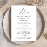 Modern Elegant Black and White Wedding Menu<br><div class="desc">Simple and elegant wedding menu featuring "Menu" displayed in a modern black script with a white background or colour of your choice. Personalise the wedding menu by adding your names,  wedding date,  and menu information. Designed to coordinate with our Modern Elegance wedding collection.</div>