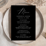 Modern Elegant Black and White Wedding Menu<br><div class="desc">Simple and elegant wedding menu featuring "Menu" displayed in a modern white script with a black background or colour of your choice. Personalise the wedding menu by adding your names,  wedding date,  and menu information. Designed to coordinate with our Modern Elegance wedding collection.</div>