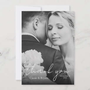 Modern Elegant Black and White Wedding Photo Thank You Card