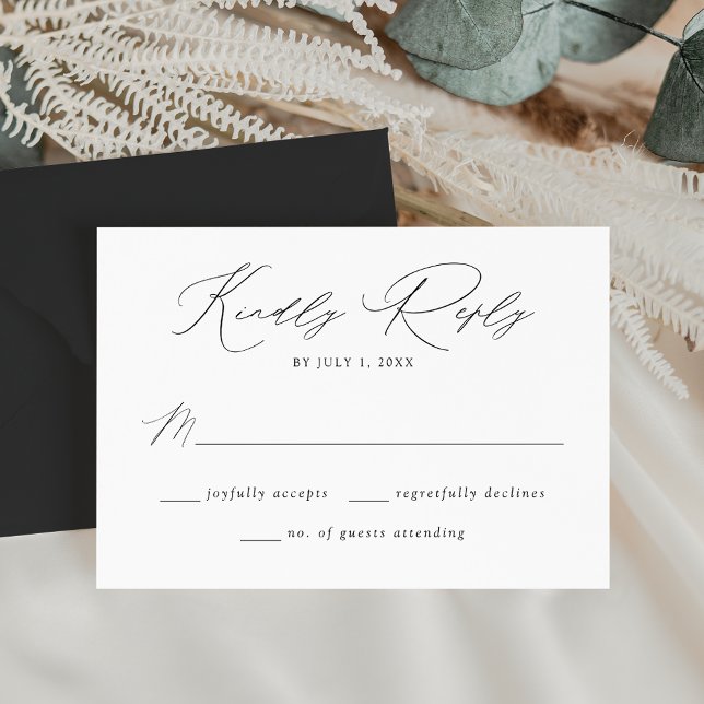 Modern Elegant Black and White Wedding RSVP Card (Creator Uploaded)