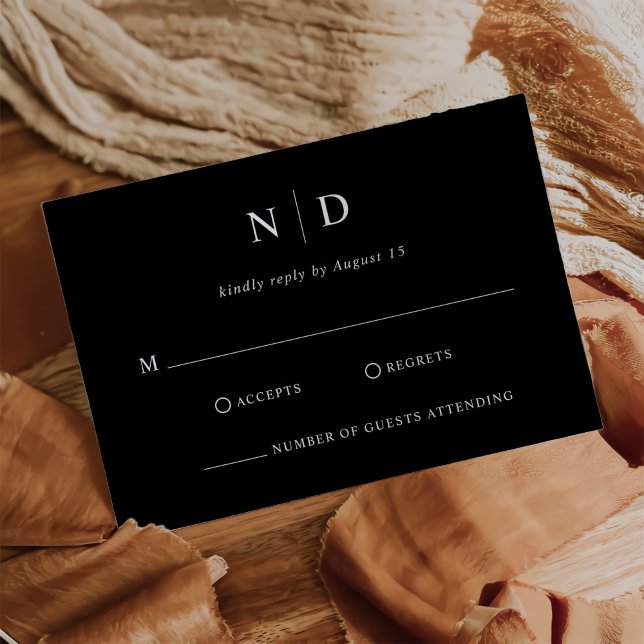 Modern Elegant Black and White Wedding  RSVP Card (Creator Uploaded)