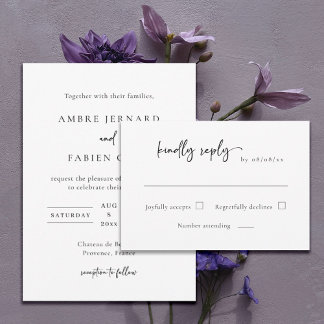 Modern Elegant Black and White Wedding RSVP  Invitation