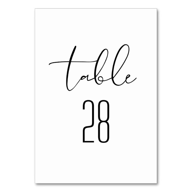 Modern Elegant Black and White Wedding Table Table Number (Front)