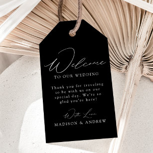 Modern Elegant Black and White Wedding Welcome Gift Tags