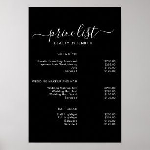 Modern Elegant Black Beauty salon price list Poster