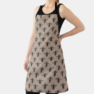 Modern Elegant Black Bee Pattern Apron