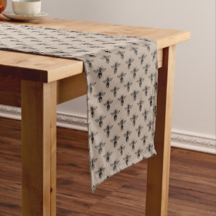 Modern Elegant Black Bee Pattern Short Table Runner