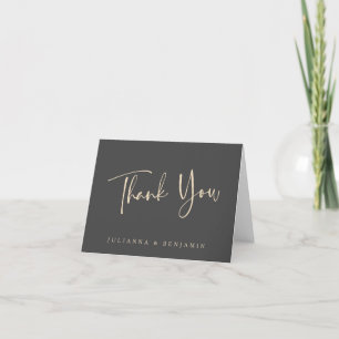Modern Elegant Black Beige Wedding Personalised Thank You Card