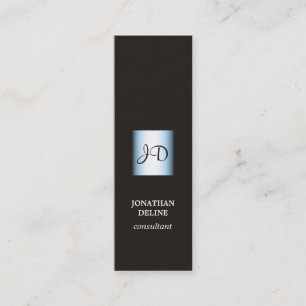 Modern Elegant Black Blue Monogram Consultant Mini Business Card