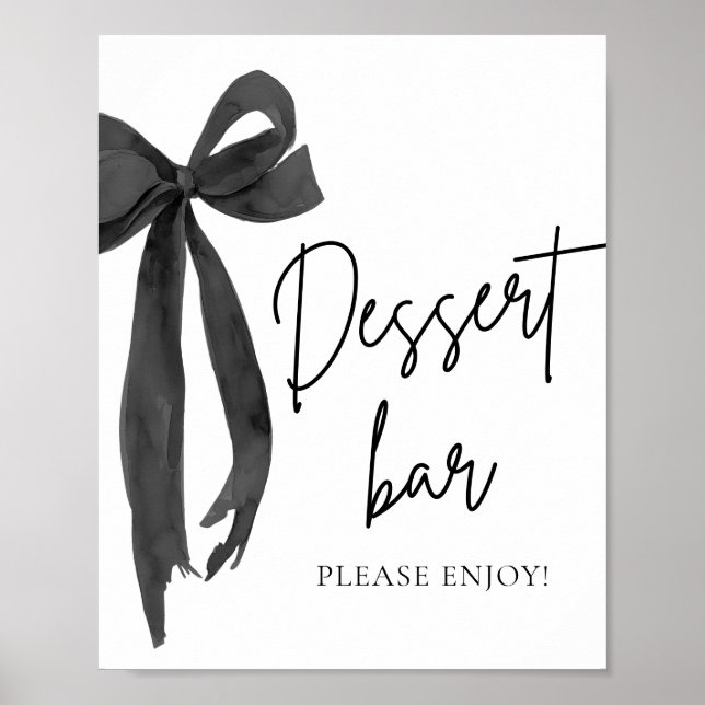 Modern Elegant Black Bow Dessert Bar Sign (Front)