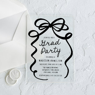 Modern Elegant Black Bow Graduation Party Acrylic Invitations