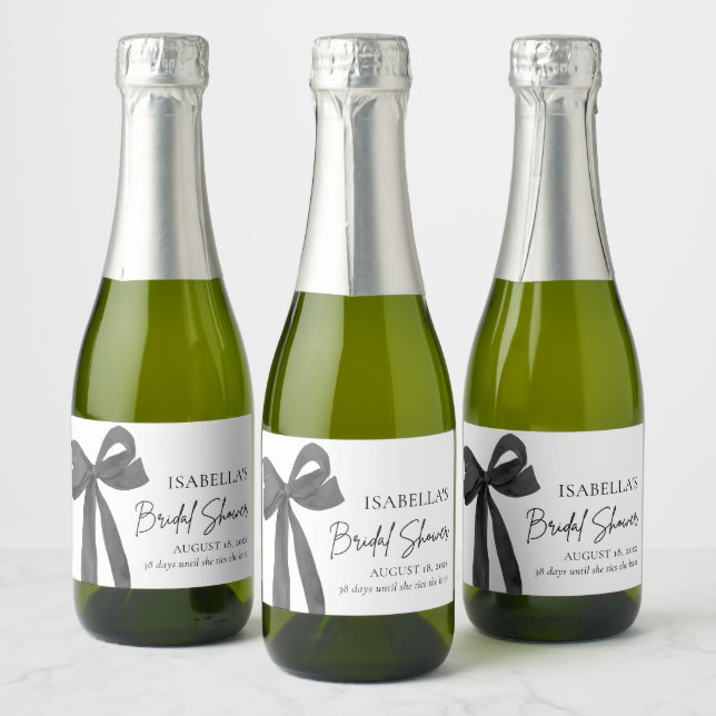 Modern Elegant Black Bow Ribbon Bridal Shower Sparkling Wine Label (Bottles)