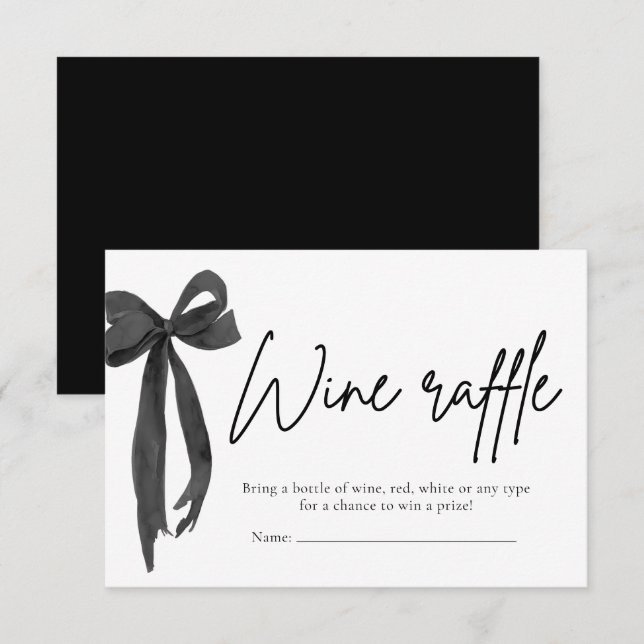 Modern Elegant Black Bow Wine Raffle Game Ticket Invitation (Front/Back)