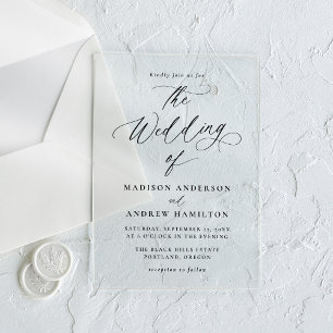 Modern Elegant Black Calligraphy Wedding Acrylic Invitations