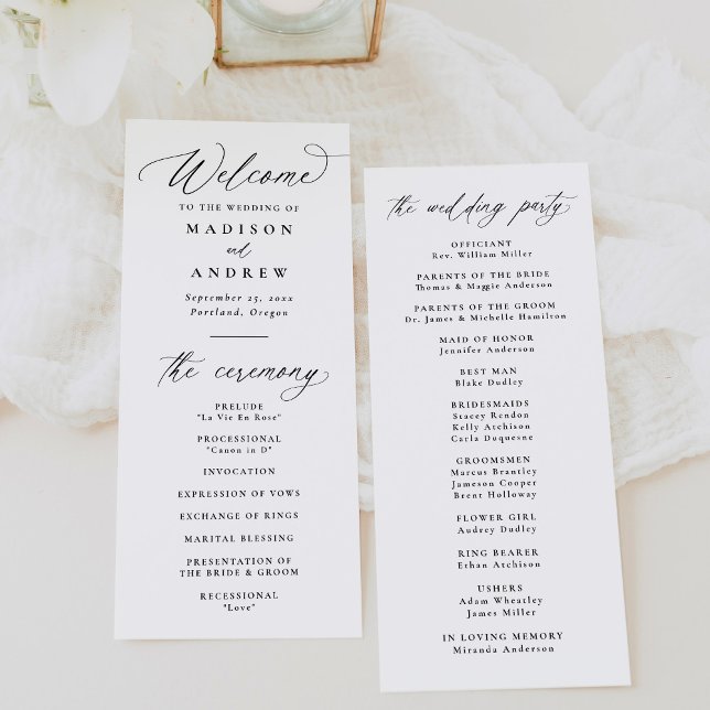 Modern Elegant Black Calligraphy Wedding Program (Creator Uploaded)