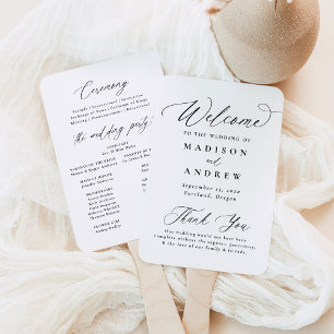 Modern Elegant Black Calligraphy Wedding Program Hand Fan