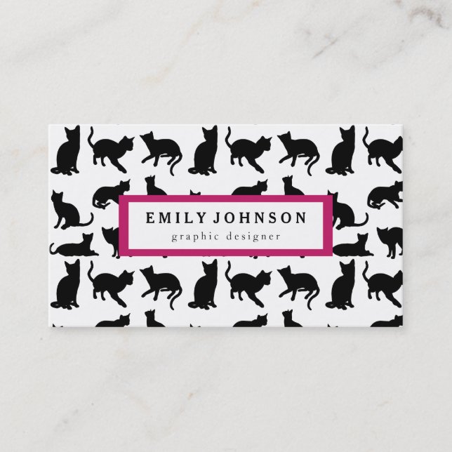 Modern elegant Black cats pattern customised Business Card (Front)