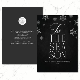 Modern Elegant Black Christmas Holiday Business Card