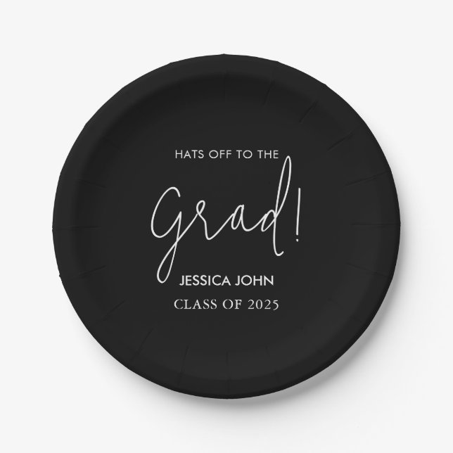 Modern Elegant Black Congratulations Graduation  Paper Plate (Front)