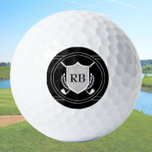 Modern Elegant Black Custom Monogram Golf Balls