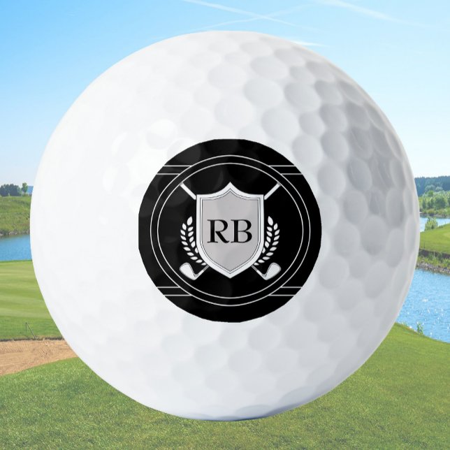 Modern Elegant Black Custom Monogram Golf Balls (Creator Uploaded)