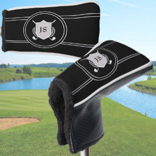 Modern Elegant Black Custom Monogram Golf Head Cover