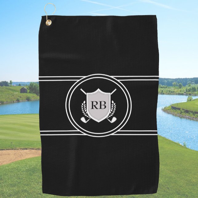 Modern Elegant Black Custom Monogram Golf Towel (Creator Uploaded)