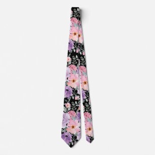 Modern Elegant Black Floral Watercolor Wedding Tie
