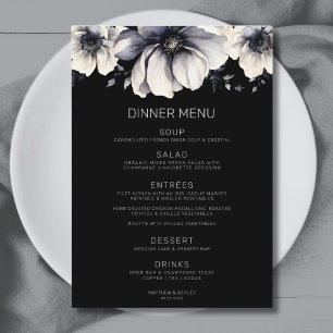 Modern Elegant Black Floral Wedding Menu
