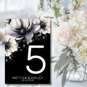 Modern Elegant Black Floral Wedding Table Number