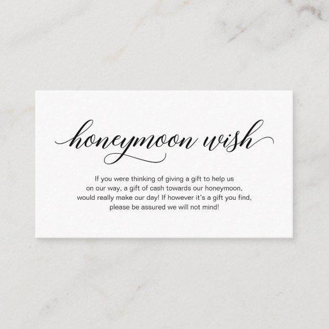 Modern Elegant black font, Wedding Honeymoon Wish Enclosure Card (Front)