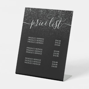 Modern Elegant Black Glitter Price List Pedestal Sign