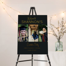 Modern Elegant black & Gold 3 Photo Graduation