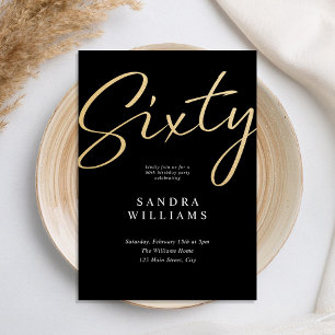 Modern Elegant Black Gold 60th Birthday Invitation