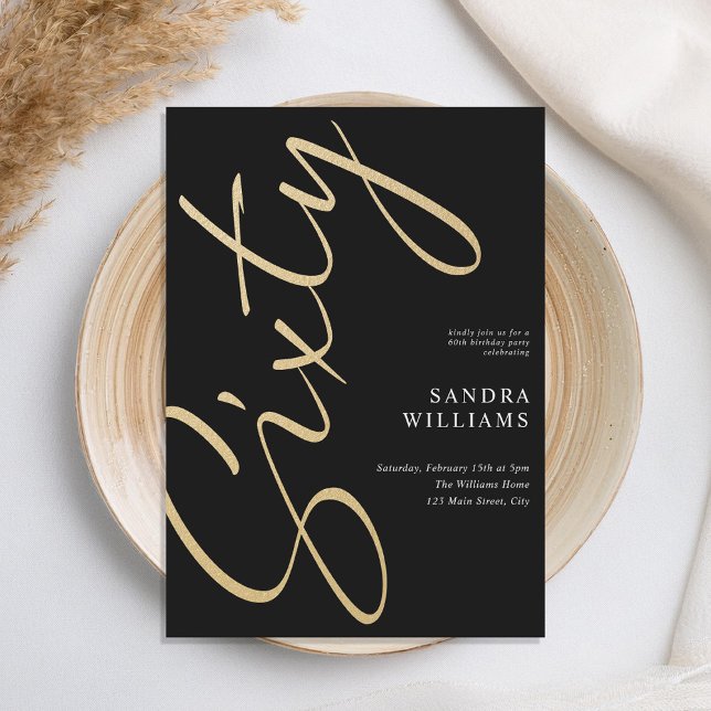 Modern Elegant Black Gold 60th Birthday Invitation (Creator Uploaded)
