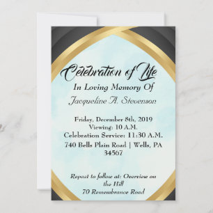 Modern Elegant Black, Gold And Blue Memorial  Invitation