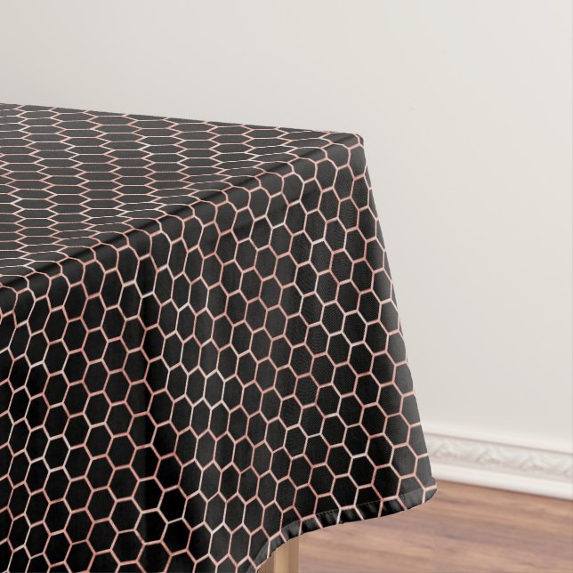 Modern Elegant Black & Gold Bee Honeycomb Pattern Tablecloth (In Situ)