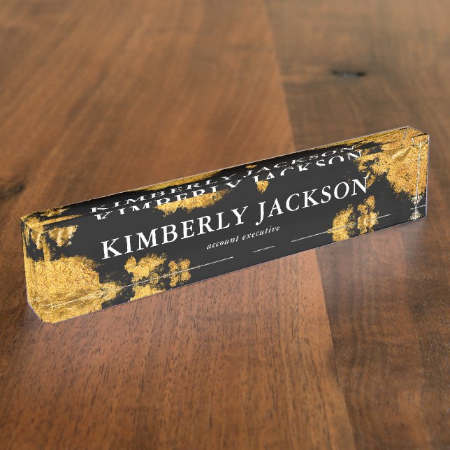 Modern Elegant Black Gold Desk Name Plate (Side)