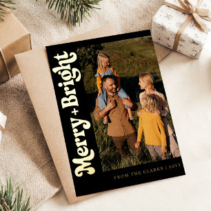 Modern Elegant Black Gold Family Photo Christmas Foil Holiday Postcard