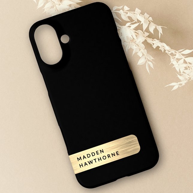 Modern Elegant Black Gold Faux Brushed Metal Chic Case-Mate iPhone Case (Creator Uploaded)