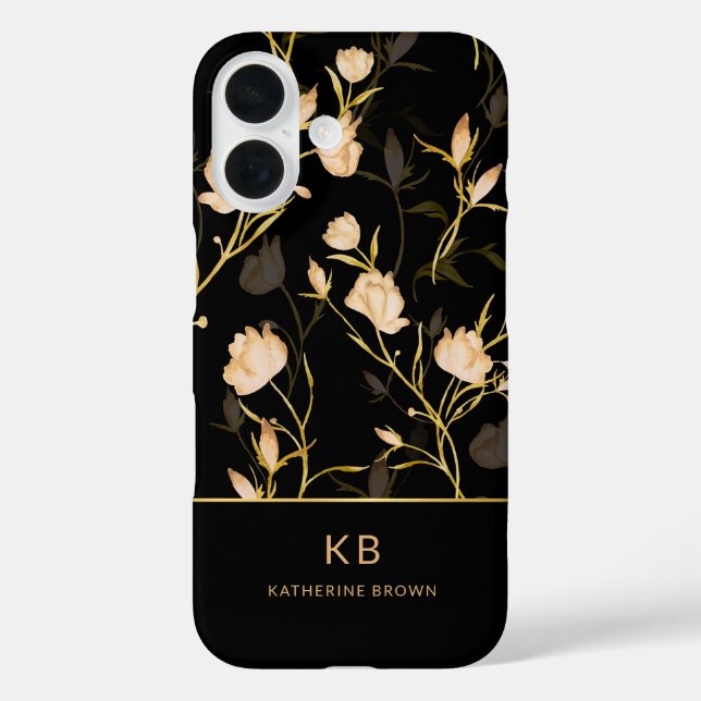 Modern Elegant Black Gold Floral Pattern  Case-Mate iPhone Case (Back)
