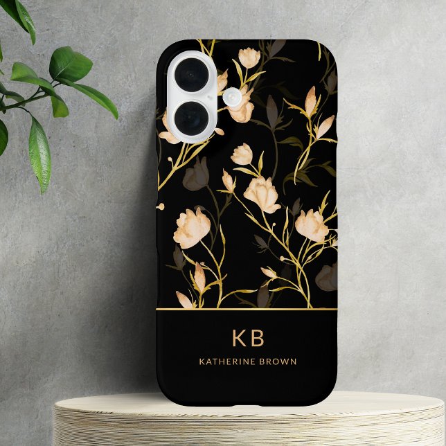 Modern Elegant Black Gold Floral Pattern  Case-Mate iPhone Case (Creator Uploaded)