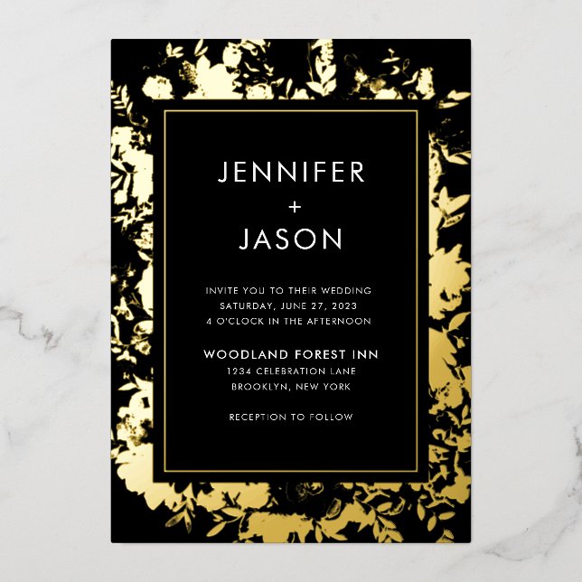 Modern Elegant Black Gold Floral Wedding (Front)