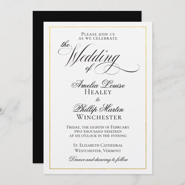 Modern Elegant Black Gold Foil Wedding Invitation (Front/Back)